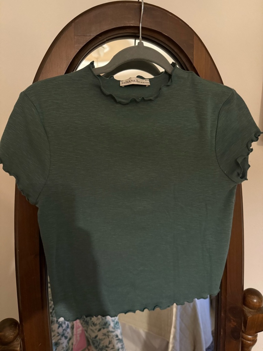 Zenana Outfitters Dark Green Lettuce Edge Crop Top